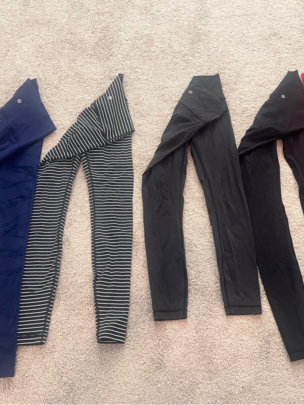 Lululemon Leggings Bundle - Gray/Navy cutouts, Black/Red Signature logo, Striped - Picture 3 of 6